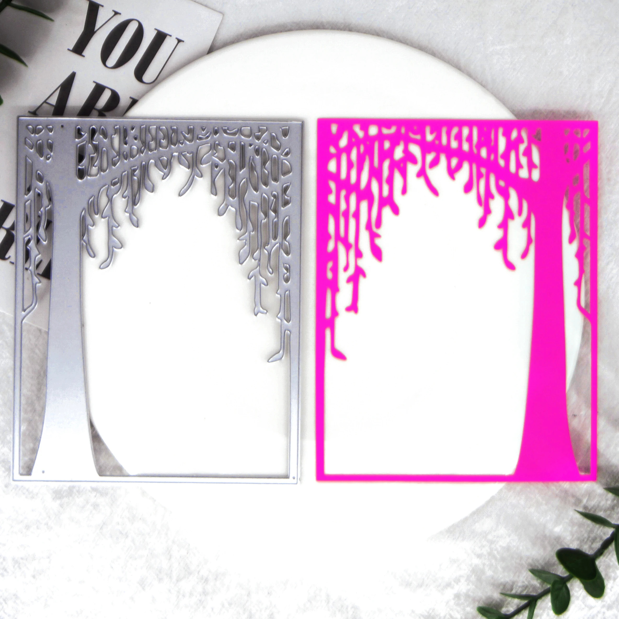 Willow Tree Cover Border Etching Dies Metal Cutting Dies Decoration Greeting Card Diy Album Cutting Die Knife Embossing Craft St