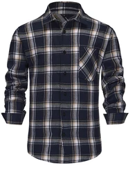 M-3XL Men's Pure Cotton Flannel Shirts Long Sleeve Single Pocket Casual Plaid Thick Soft Cozy Brushed Shirts Blouse Men Clothing
