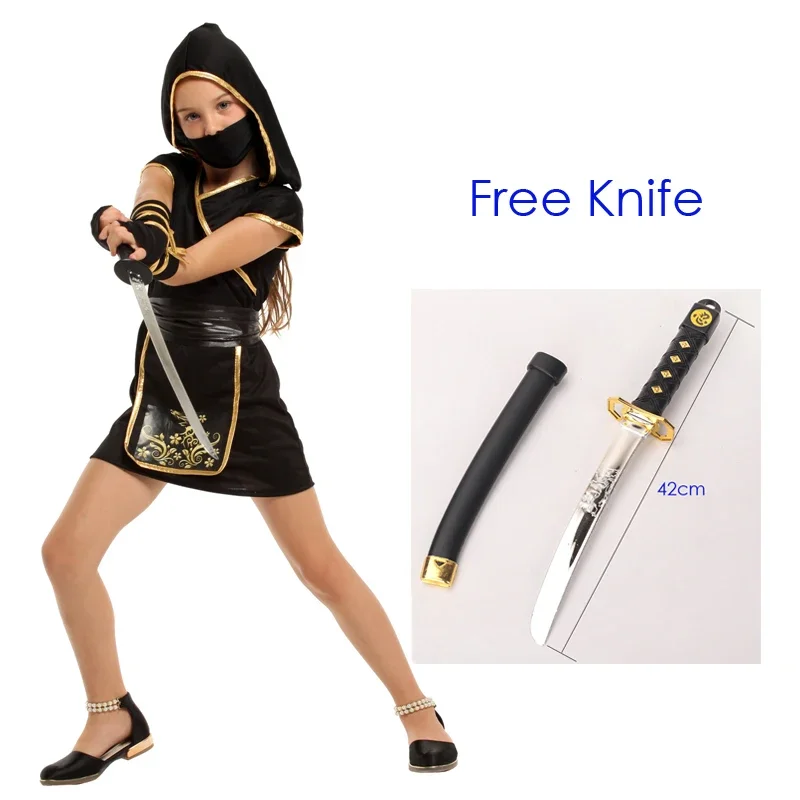 Niños Niño Japón Samurai negro oro ninja niña disfraz cosplay para niñas carnaval Purim disfraces de Halloween vestido de lujo 3-4t 4-8y