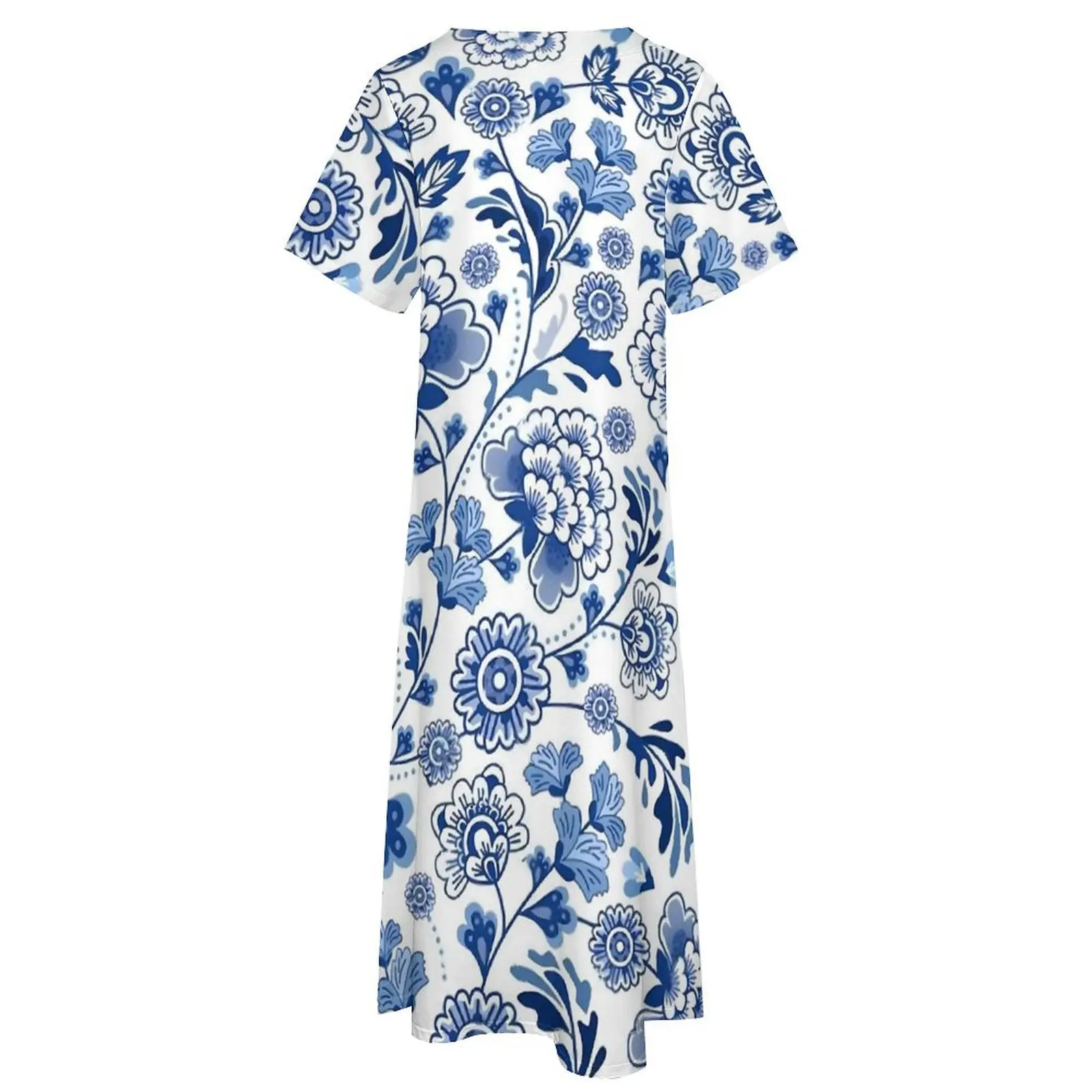 Blauwe Bloemenjurk Zomer Chinese Porselein Design Street Fashion Casual Lange Jurken Dames Print Schattige Maxi Jurk Big Size 5xl