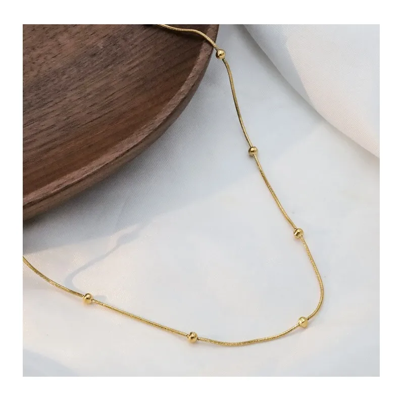 

Simple and Versatile Titanium Steel Collarbone Chain for Women, High-end Light Luxury Gold Interlude Snake Bone Chain Necklace T