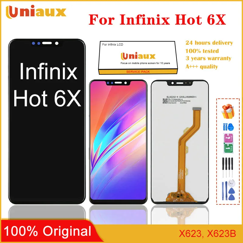 

6.2" Original For Infinix Hot 6X X623 LCD Display Touch Screen Digitizer Assembly X623B LCD Brand New Repair Replacement Parts