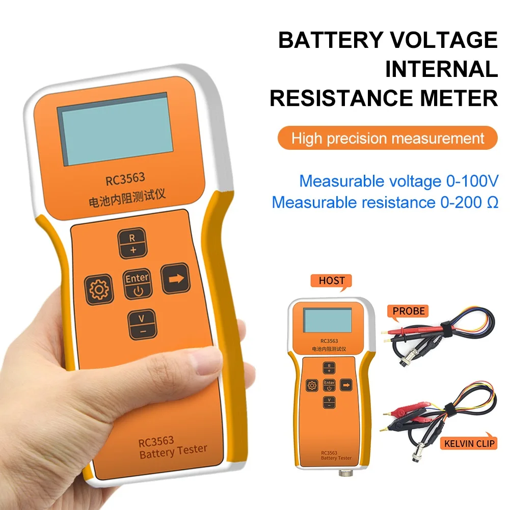 Battery Internal Resistance Tester Voltmeter with LCD Display, Rechargeable Voltage Resistance Meter for Lithium Battery, RC3563