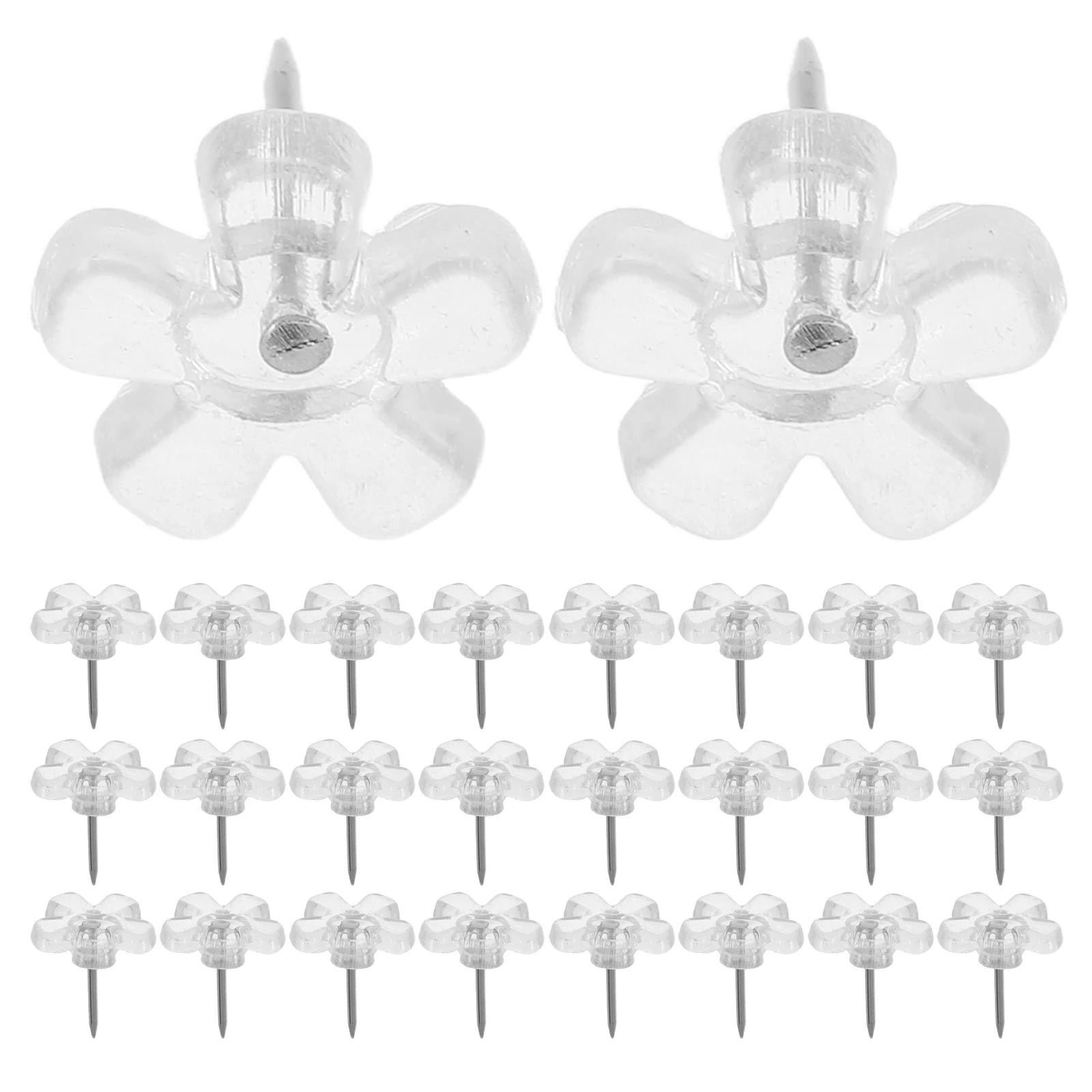 

200pcs Transparent Flower Pushpins Cute Thumbtacks Cork Board Fabric Marking Office Sturdy Plastic Map Tacks Note Pins Bulletin