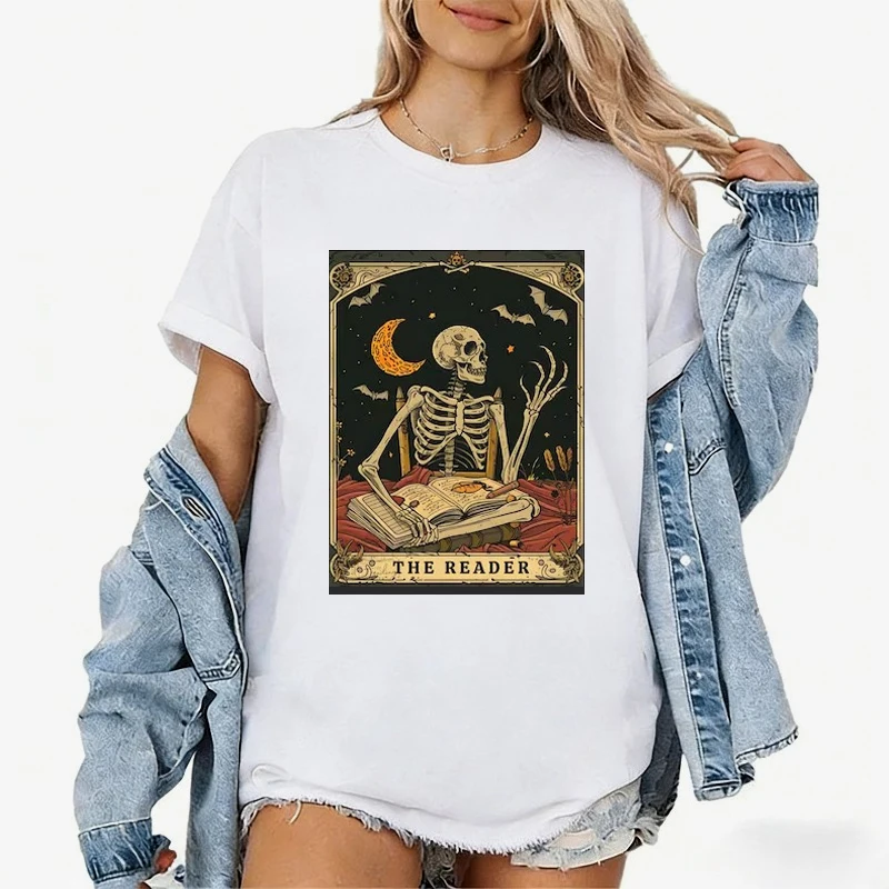 Reader Tarot Card Skeletons Oversized T Shirt Reader Women Tarot Skeleton Bone SNB Shirt Skull Bone Shirts Funny Pattern Shirt