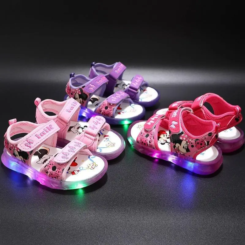 Fashion Boutique Summer Children's Sandals Led Lighting Kids Shoes Printed Cartoon Cute Baby Girls' Sports Beach Sandals Disney