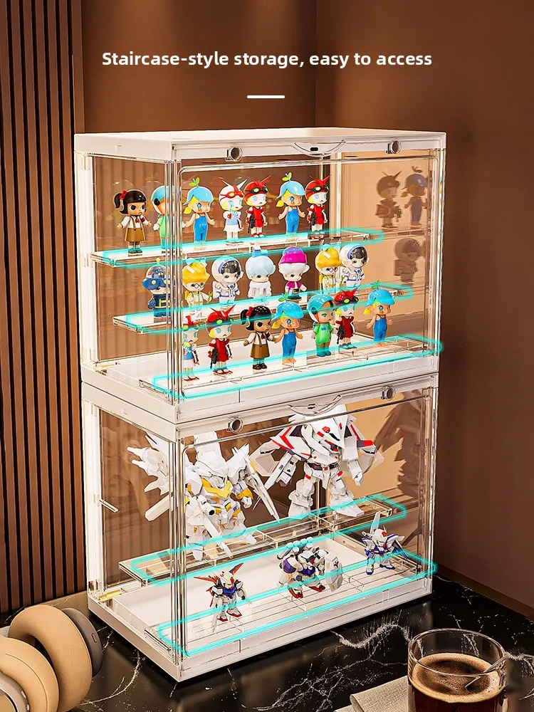 

Illuminated Transparent Display Stand Dustproof Storage Box for Figurines And Building Blos Home Organization Plastic Cabinet