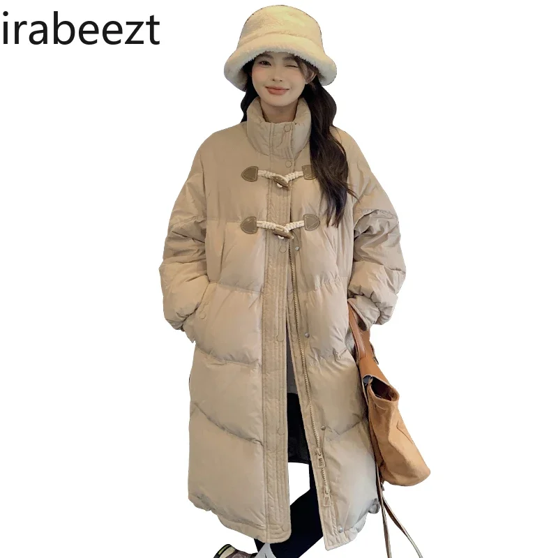 Croissant Horn Buckle Long and Short Down Cotton-padded Coat Women\'s Winter  Mainland China Casual Puffer Jacket Women