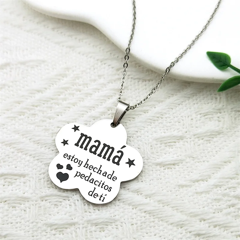 Mama Stainless Steel Chains Necklace for Women Black Enamel Statement Necklace Jewelry dia de la madre Mother\'s Day Gift N719S01