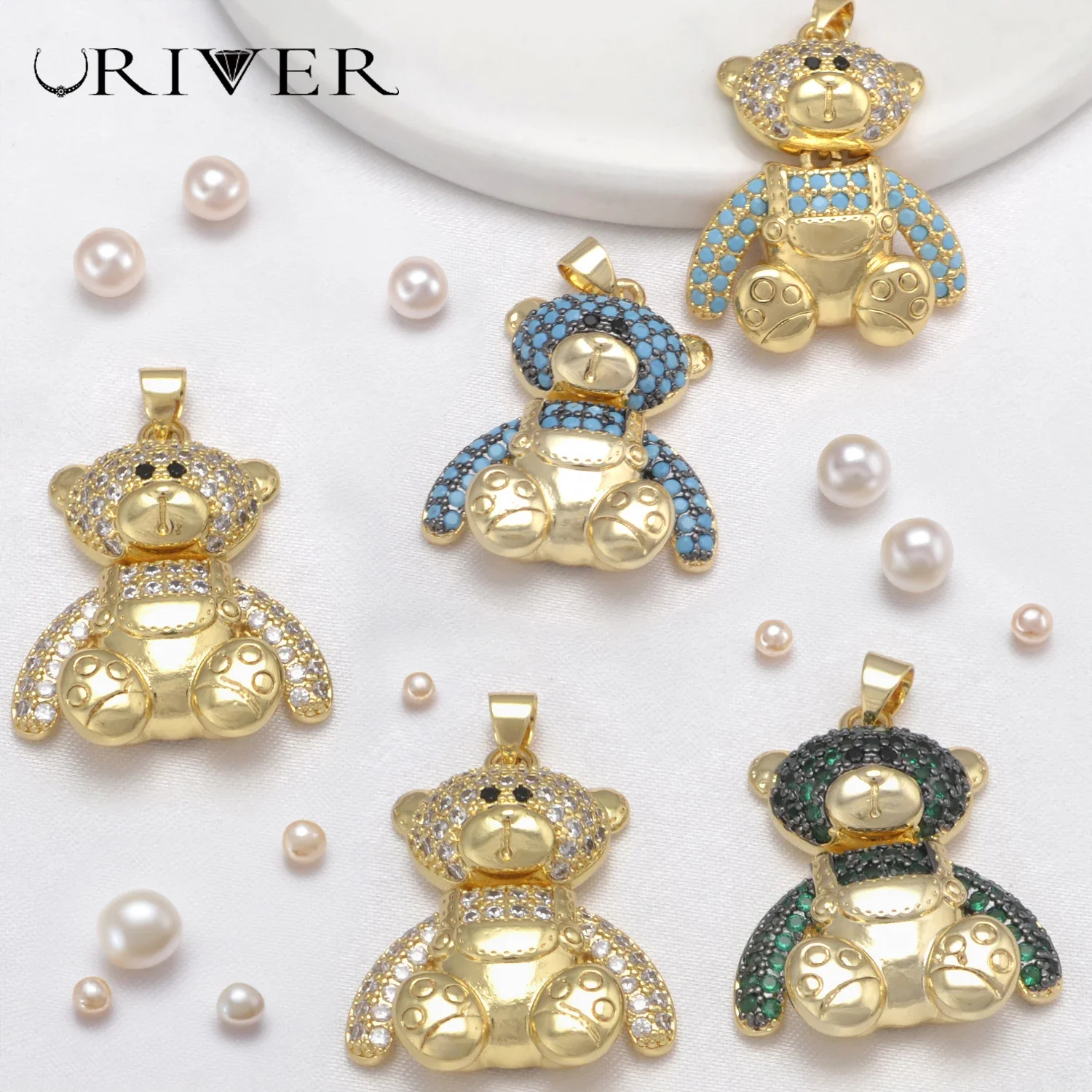 

LJRIVER 2 Pcs Trendy Crystal Bear Pendant for Necklace Copper Gold Plated Animal Charm Jewelry Making Supplies DIY Accessories