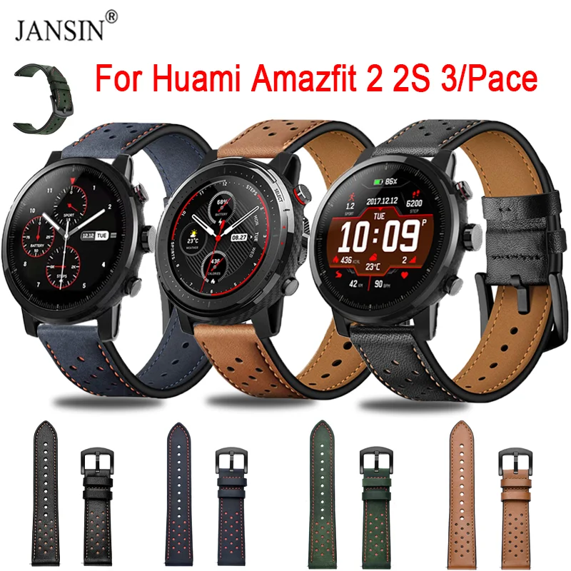 Pulseiras de relógio de couro genuíno para amazfit stratos 2s 3 cinta pulseira para huami amazfit ritmo pulseira substituível correia correa