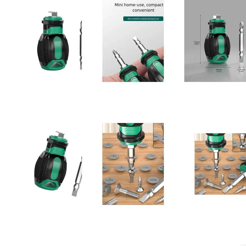 P9FB Mini Short Handle Screwdriver 2 In 1 Interchangeable Bits Retention Easy Storage