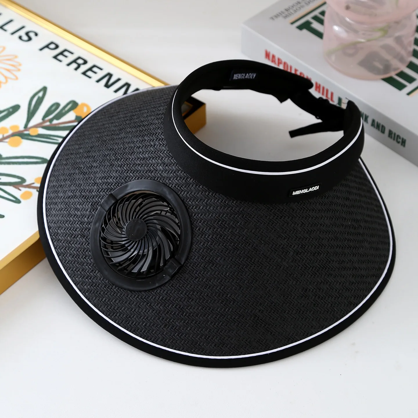 واسعة حافة قبعة الشمس مع المدمج في مروحة الصيف قبعة في الهواء الطلق القش قبعة بواقٍ للشمس مع مروحة تعمل بالطاقة USB للتخييم الصيد التنزه