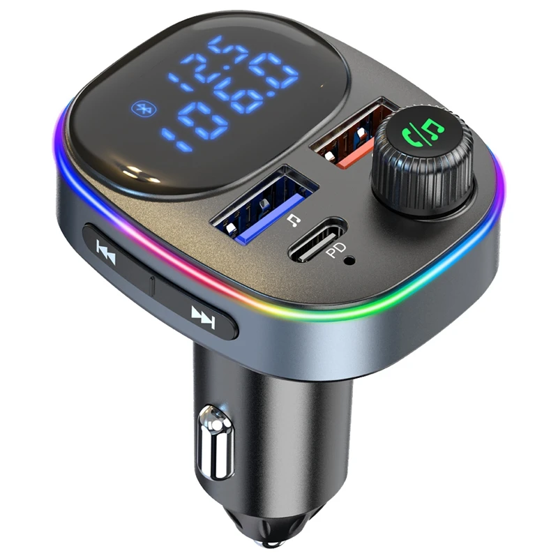 Car Bluetooth 5.0 FM Transmitter Audio Receiver FM Transmitter Dual USB Digital Display PD QC3.0 Fast Charger Car MP3 Player