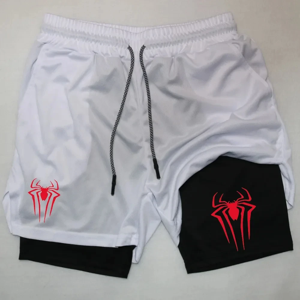 Spider Print Running Shorts Men Gym Sports Shorts 2 In 1 Quick Dry Workout Training Gym Fitness Jogging Short Pants Men Shorts