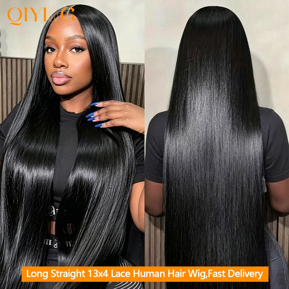 34 Inch Extra Thick 13x4 HD Lace Straight Human Hair Wig Exact True‑to‑Length Pre Plucked Pre Bleached Knots Pre Styled Pre Colored Lace Front Wig, Full Density Virgin Straight Wig Fast Delivery From Overseas Warehouse Ready To Wear For Black Women