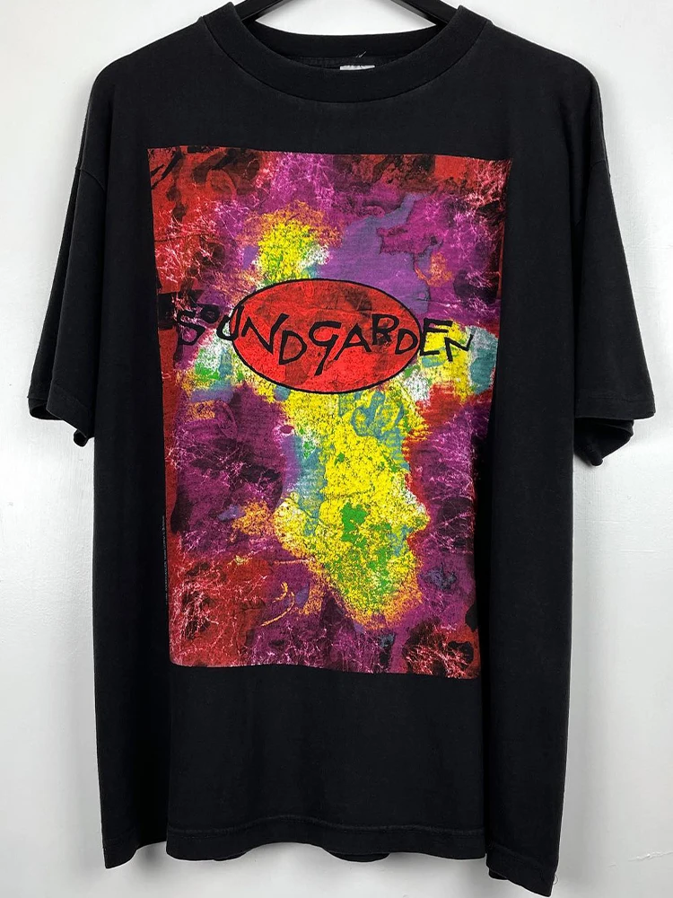 Pure Cotton Short Sleeve T-Shirt Soundgarden Band Hip Hop Chic Rock Style Men's Small Collar Cotton Tee Casual Summer Top