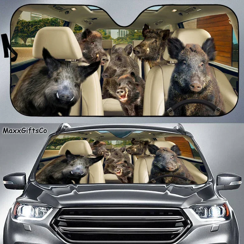 Boar Car Sun Shade, Boar Windshield, Family Sunshade, Boar Car Accessories, Car Decoration, Gift For Dad, Mom