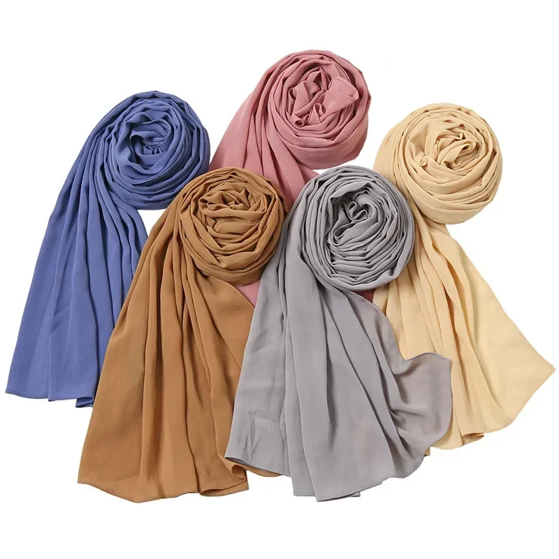 Mode Geplooide Gerimpelde Hijaabs Sjaals Chiffon Plain Maxi Moslim Hoofddoek Vrouwen Rimpel Hoofdband Wraps Zachte Uitlaat 175*70 cm