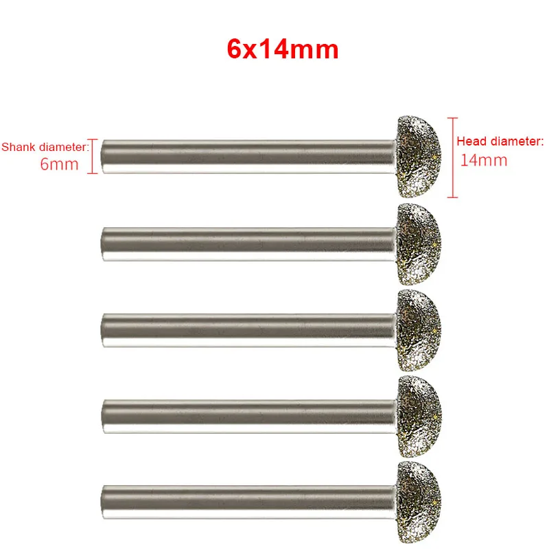 5 Stück 12/14/16/18/20mm Diamant-Frässtifte mit 6mm Schaft zum Gravieren von Glas, Jade, Marmor, Zubehör für Rotationswerkzeuge – Detail 3
