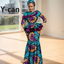 Afrikaanse Dashiki Vrouwen Kleding Ankara Print Lange Mouw Ruches Top En Zeemeermin Rok 2 Stuks Sets Vrouwen Jurk 2426020