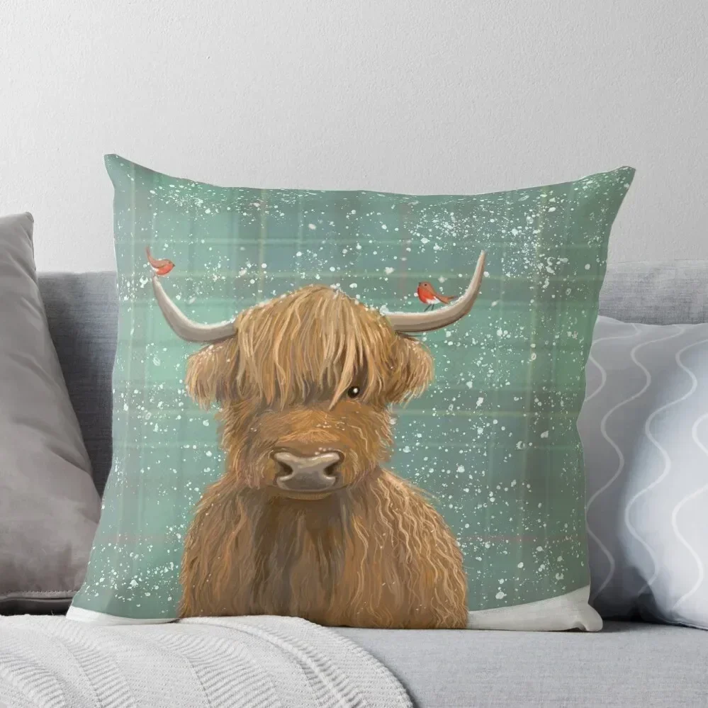 

Scottish Highland Cow Winter Robins Tartan Throw Pillow Pillowcases Bed Cushions Pillowcases pillow