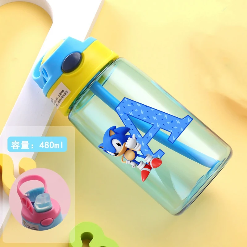 New Sonics Water Bottle with Straw Kawaii Cartoon Letter Printed Water Bottles Summer Sports Water Cup Cute Birthday Gifts view 2