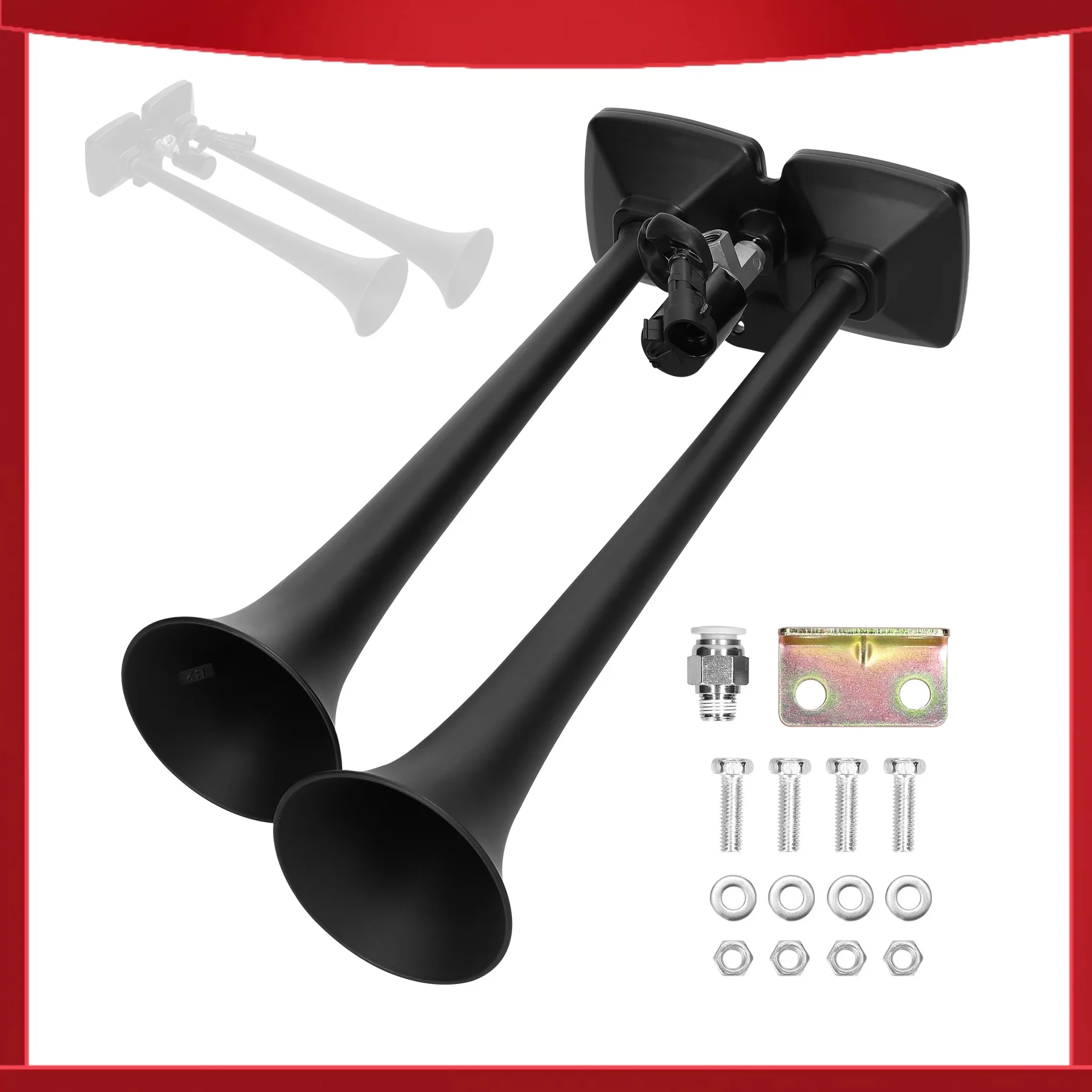 

150dB Dual Trumpet Air Horn Loud Electric Horn 12-24V with Solenoid Valve for Car Truck RV Marine Boat