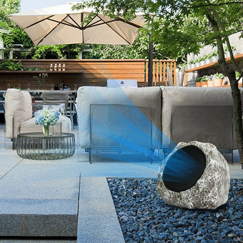 Solar Wireless Bluetooth Speaker-Garden Sound Waterproof Remote Control Analog Stone Rock Speaker Lawn Party/Show -Brown