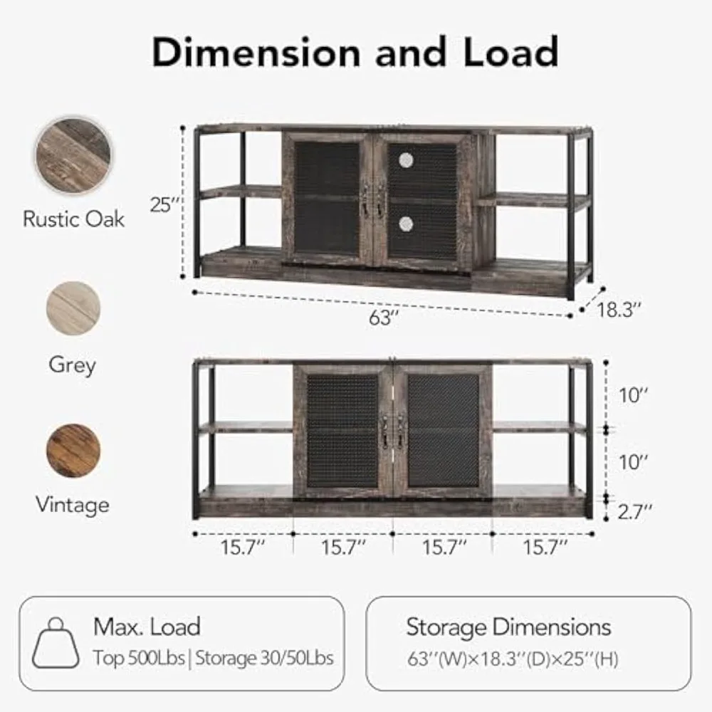 Farmhouse TV Stand for 65/75 inch TV, Entertainment Center with Storage Cabinet, Industrial TV Console Cabinet with Mesh Doors,