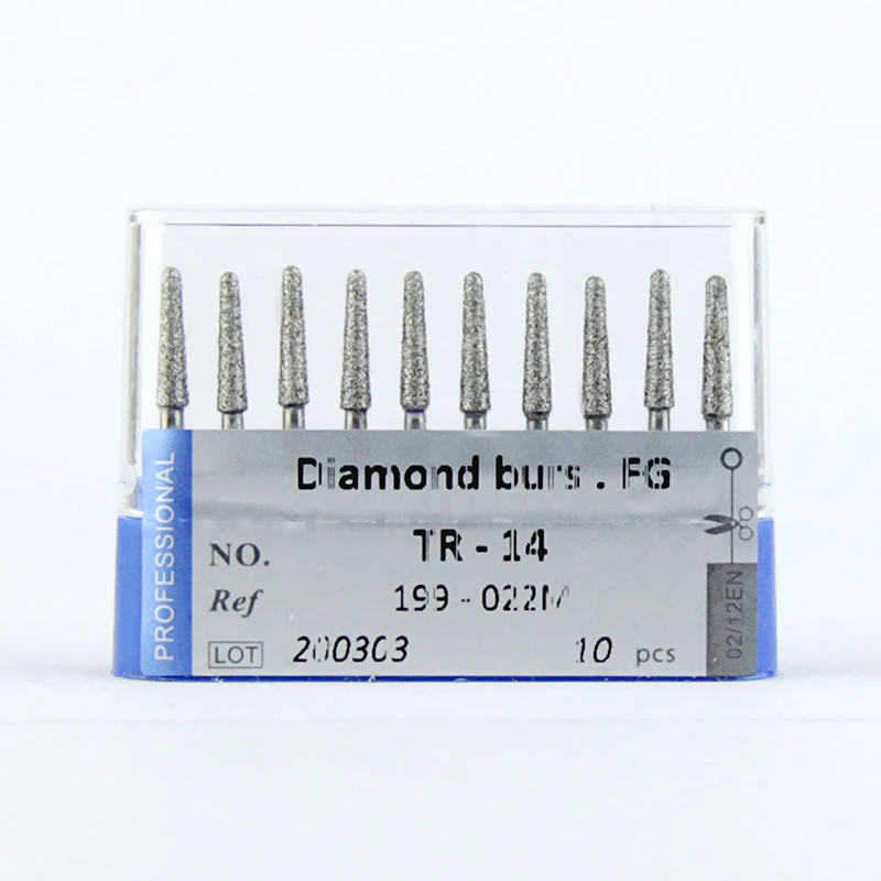 10pcs Dental Daimond Bur Round End Cone TR-14 Dental Burs 199-022M for Drill Blue Rings High Quality Dentistry Grinding Tools