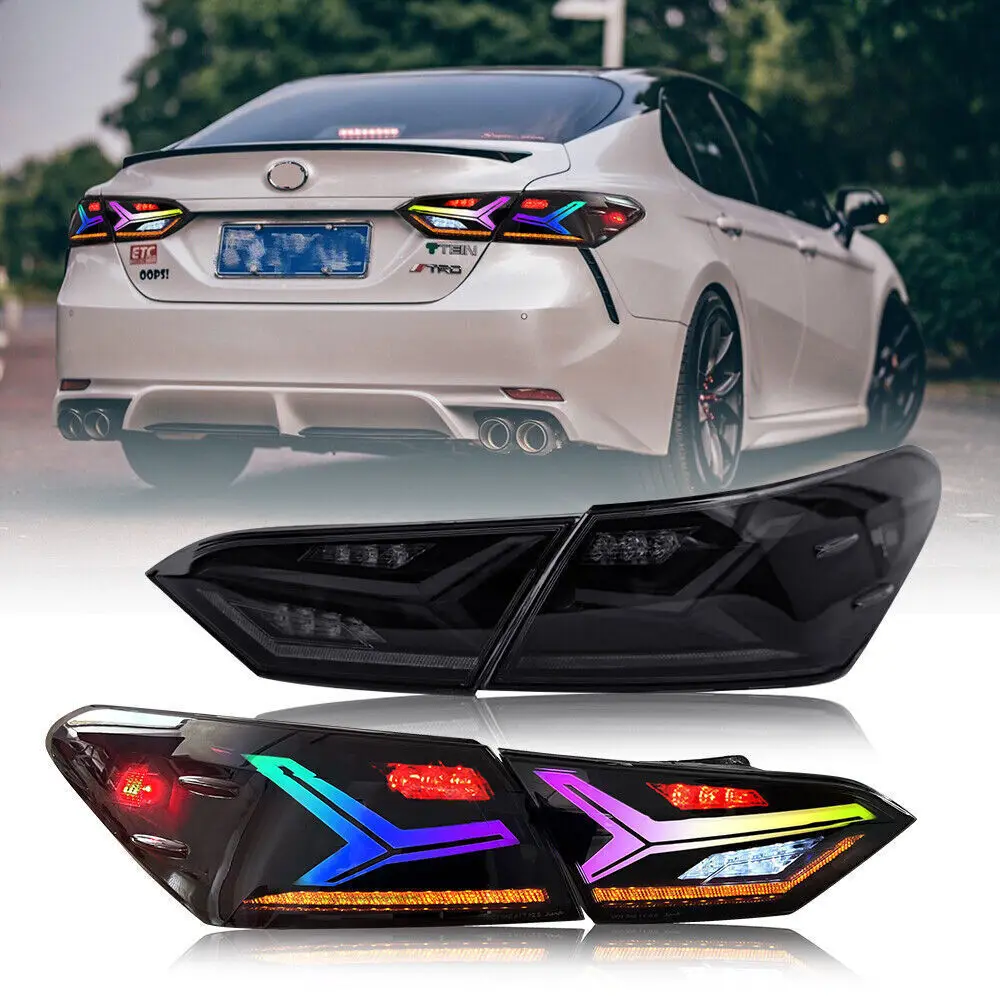 

1 пара RGB светодиодных задних фонарей указателя поворота для Toyota Camry 2018-2024, задние стоп-сигналы, последовательные поворотные Plug and Play