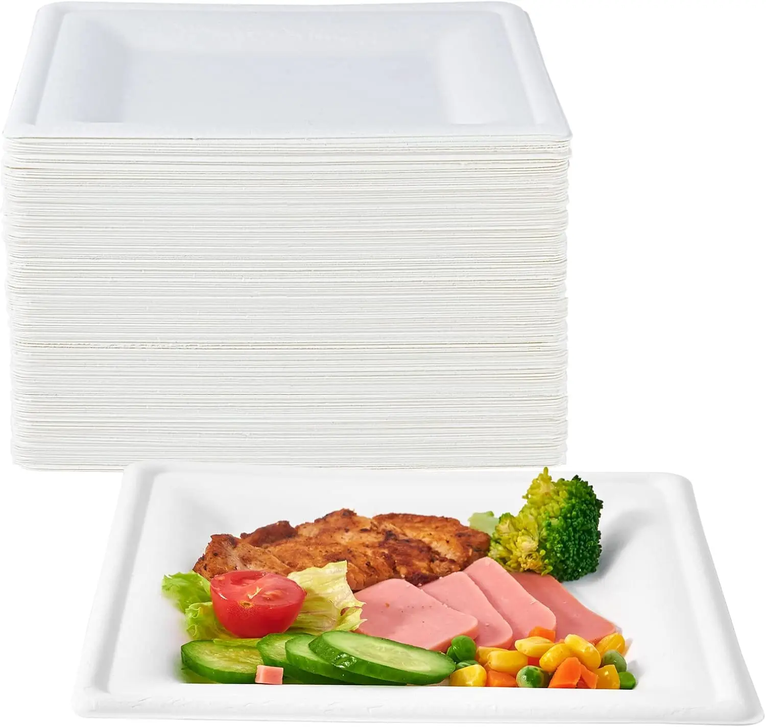 

150 Piecs Square Paper Plates, 8-inch Compostable Disposable Plates, Eco-friendly Heavy Duty