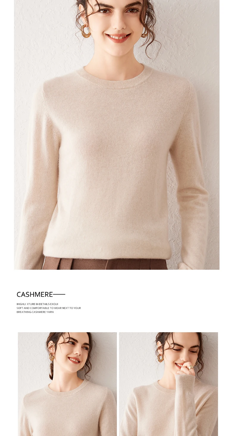 Damen 100% Reiner Kaschmir-Pullover 2026 Herbst Winter Rundhals Langarm Warm Weich Gestrickter Pullover Neue Strick-Oberteile Damenkleidung – Detail 19