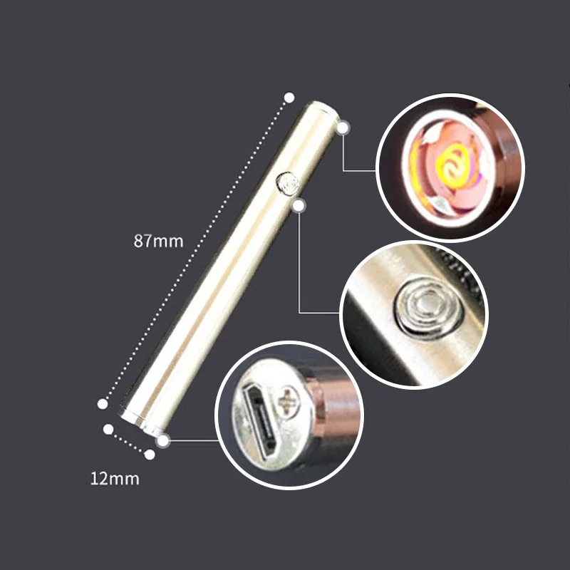 Mini Metal USB Charging Lighter Windproof Arc Plasma Tungsten Wire Can Be Placed in Cigarette Box Lighter Smoking Gift