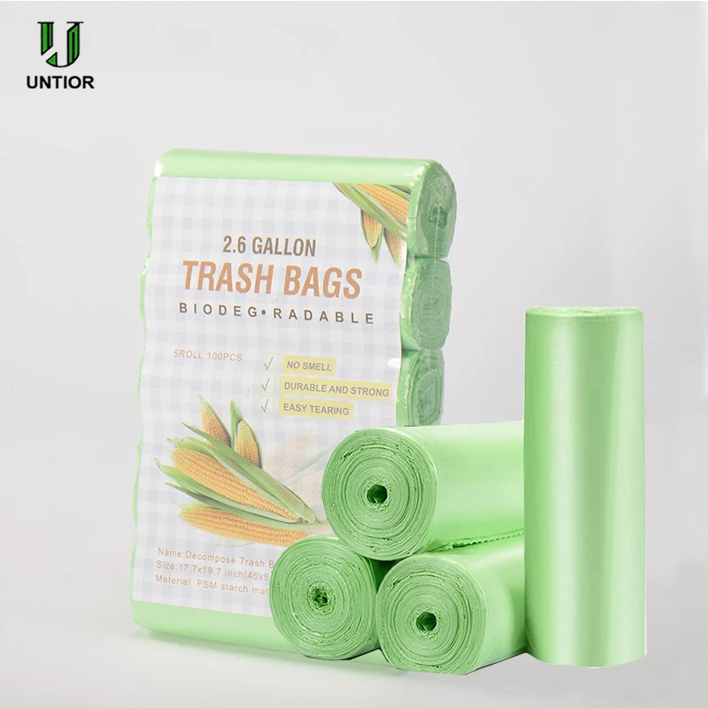 Bolsa de basura compostable UNTIOR, bolsa de basura de 2,6 galones, biodegradable, reciclable, pequeña, fuerte, gruesa, sin perfume para oficina y dormitorio