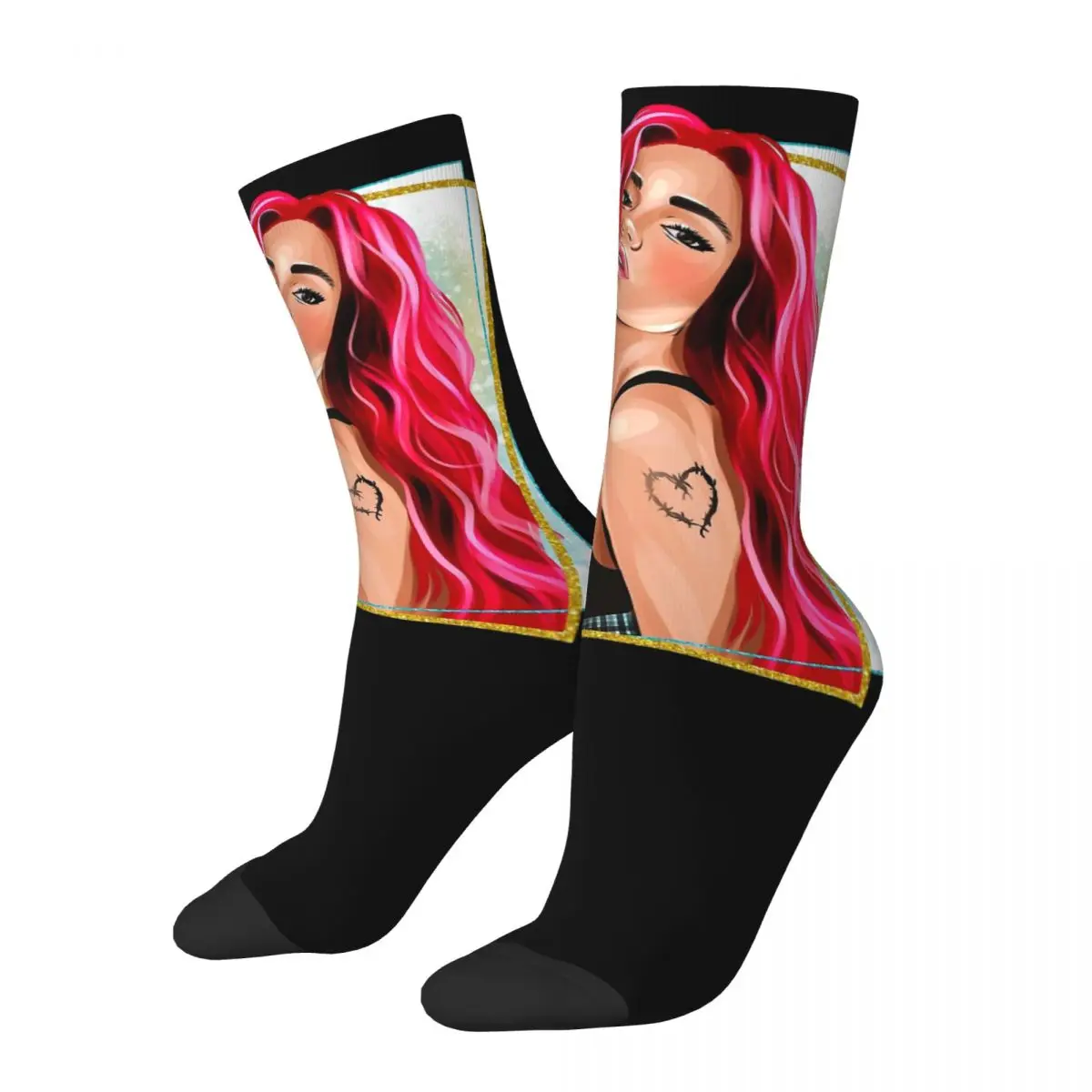 Singer Karol G Graphic Bichota cosy Unisex Socks,Warm Happy 3D printing Socks,Street Style Crazy Sock