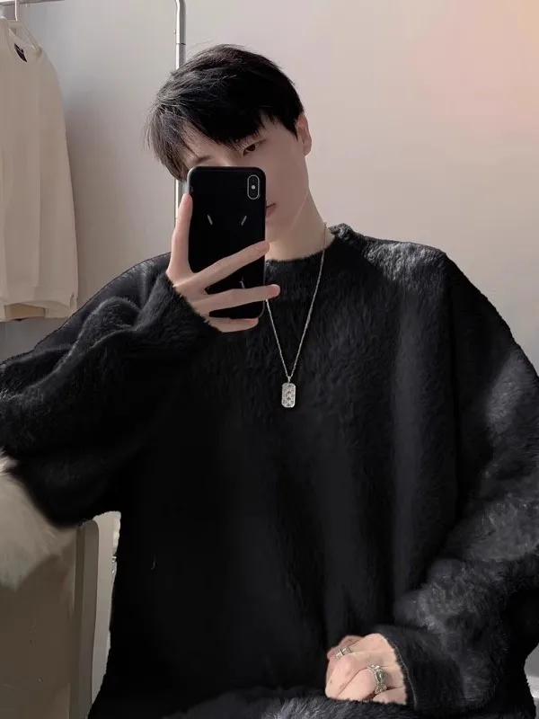 

Мужской вязаный круглый свитер Ne, однотонный, ленивый, зимнее, Новое поступление, Camere, удобная свободная повседневная одежда