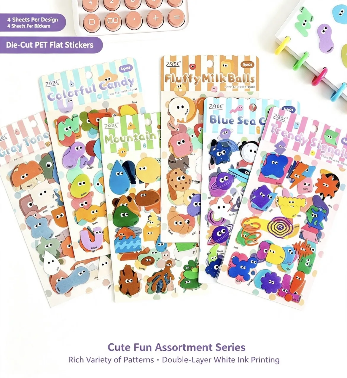 Cute Fun Assortment PET Sticker Pack, Lovely Expressive Cartoon Transparent Stickers for DIY Scrapbook Journal Collage Decor