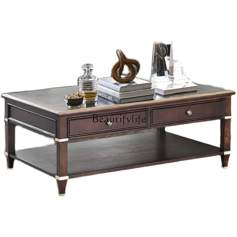 

American retro solid wood coffee table light luxury living room solid wood home tea table dining table dual-purpose