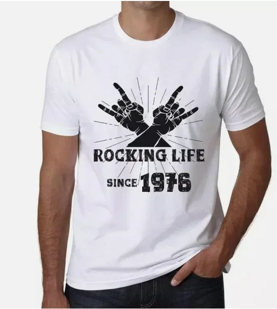 تي شيرت جرافيك للرجال Rocking Life منذ عام 1976، الذكرى السنوية الـ 48 عامًا