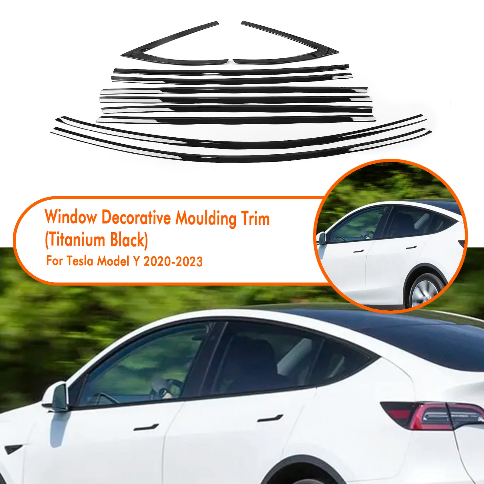 

For Tesla Model Y 2020-2024 Exterior Window Trim Strip Cover Titanium Black Door Waterproof Seal Shade Moulding Decorative