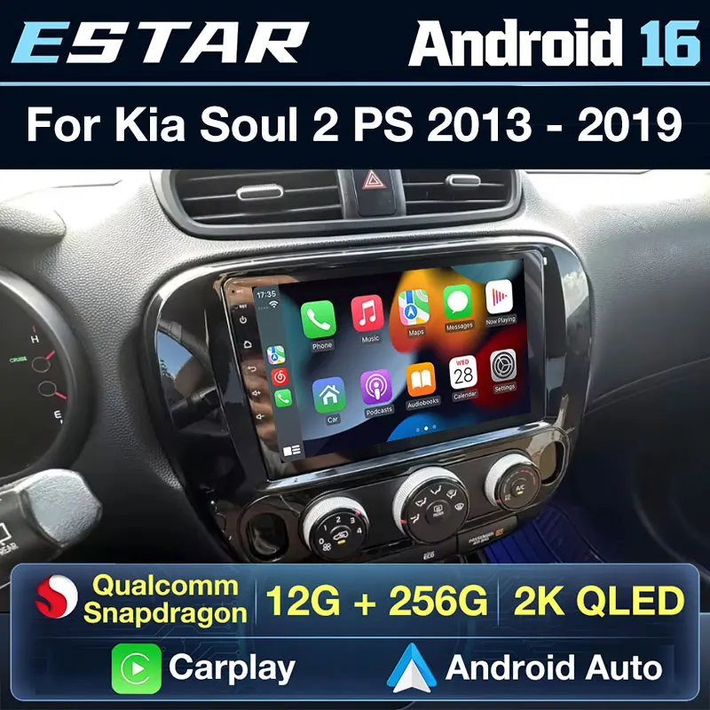 Wireless Carplay Auto Android 16 For Kia Soul 2 PS 2013 - 2019 QLED Stereo BT GPS Head Unit RDS 2din Video Player DTS 360 Camera