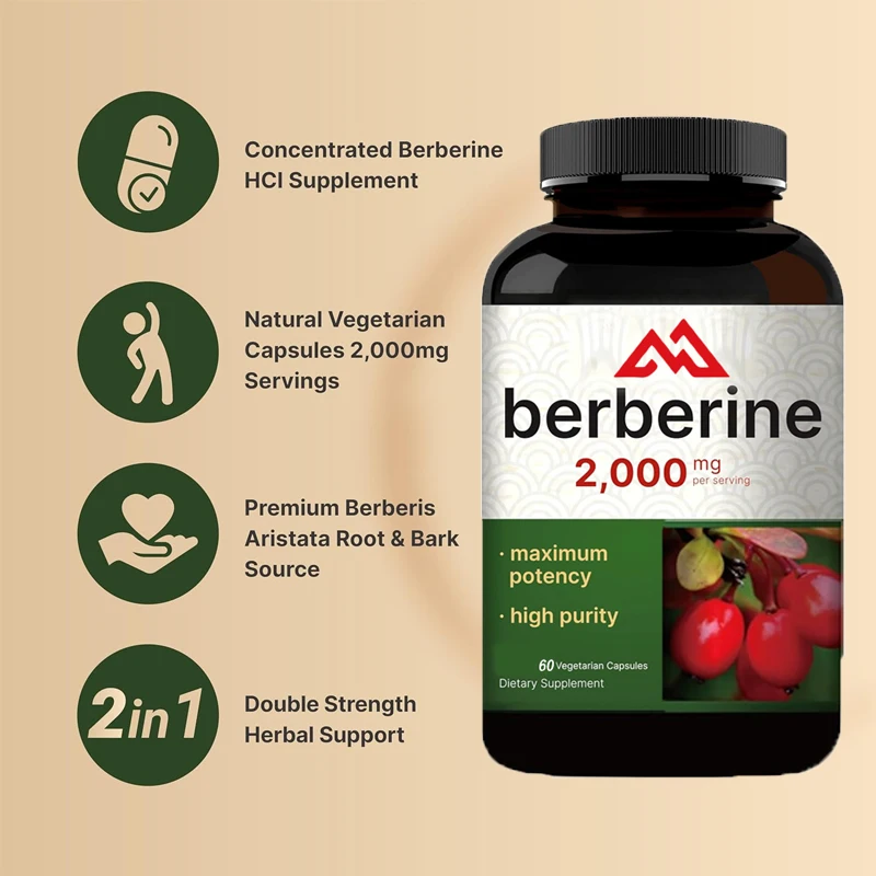 Berberine Supplement | 60 Vegetarian Capsules, 97% Pure Aspartate HCL - Plant based, Vegetarian, Non GMO