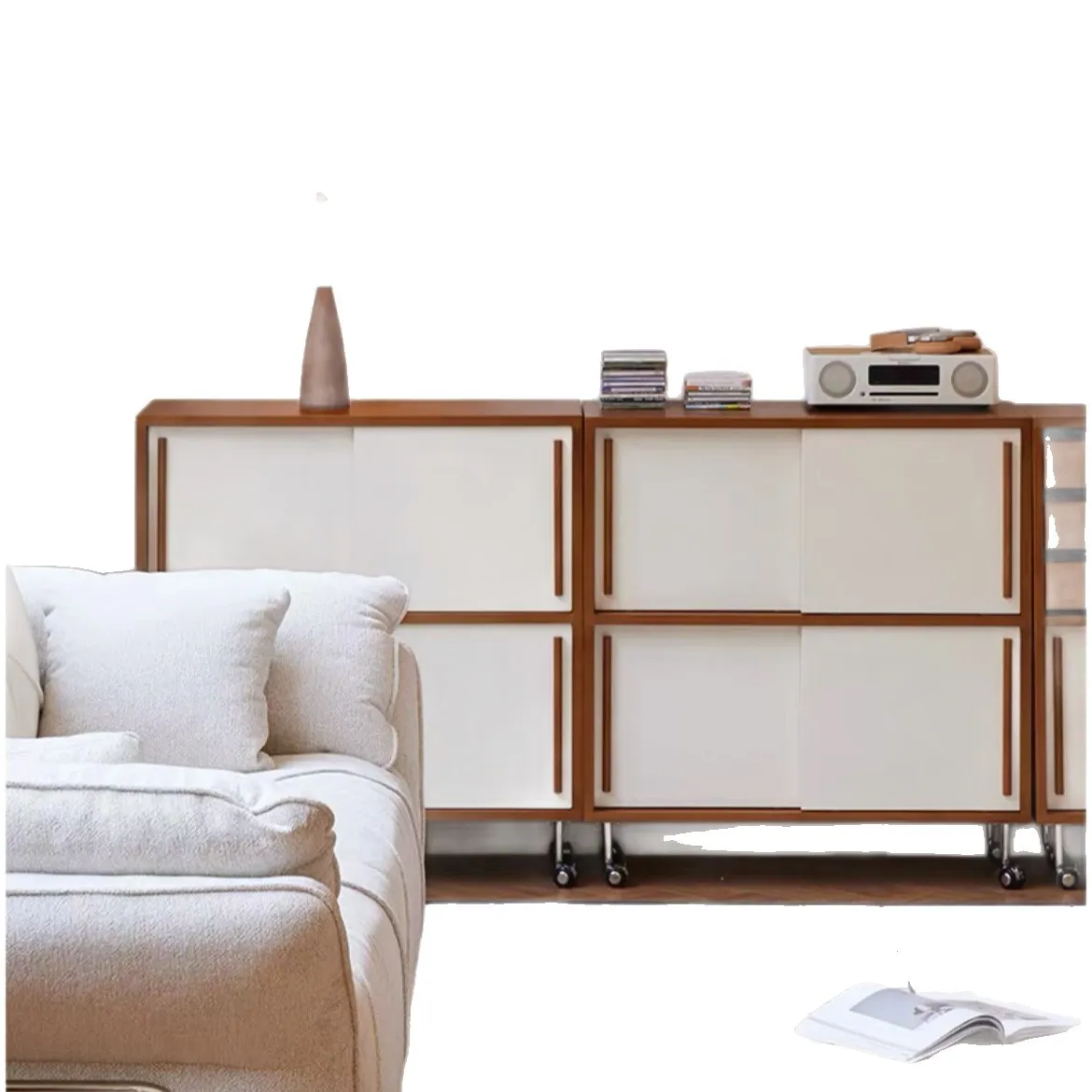 

Marseille Module Retro Solid Wood Bookcase Combination Movable Locker Living Room Display Cabinet Storage Side Cabinet