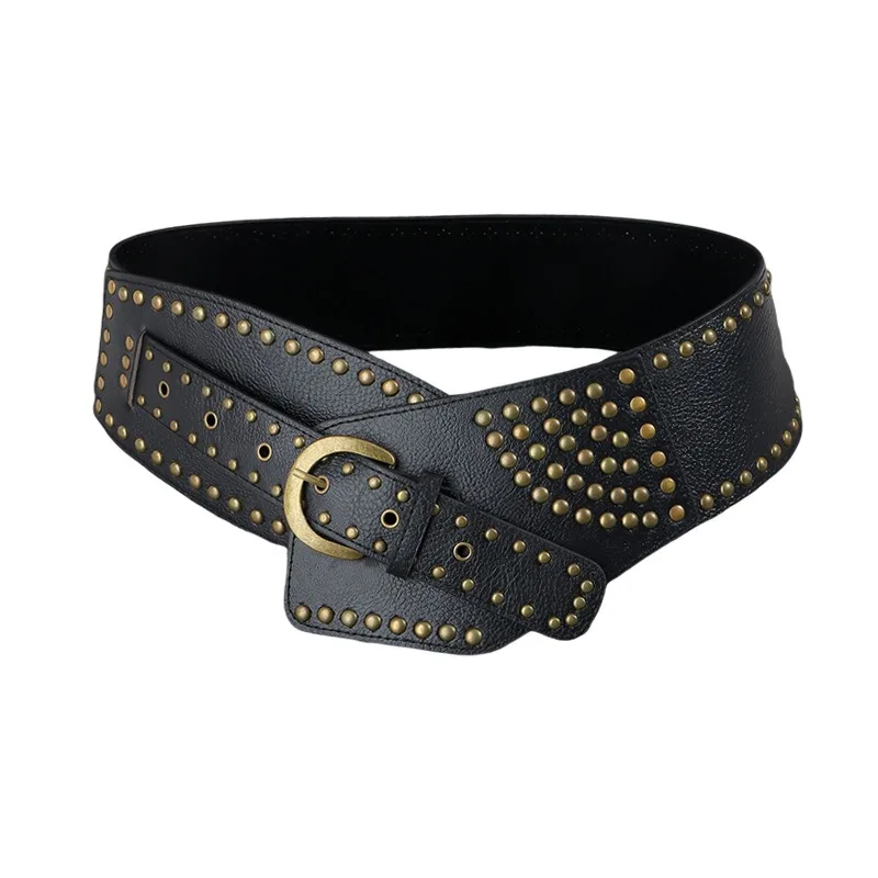 Retro Punk Style Nit Retro Szeroki Pas Damski Gorset Ozdobny Pas Moda PU Skóra Regulowany Szeroki Pas Damski ﻿