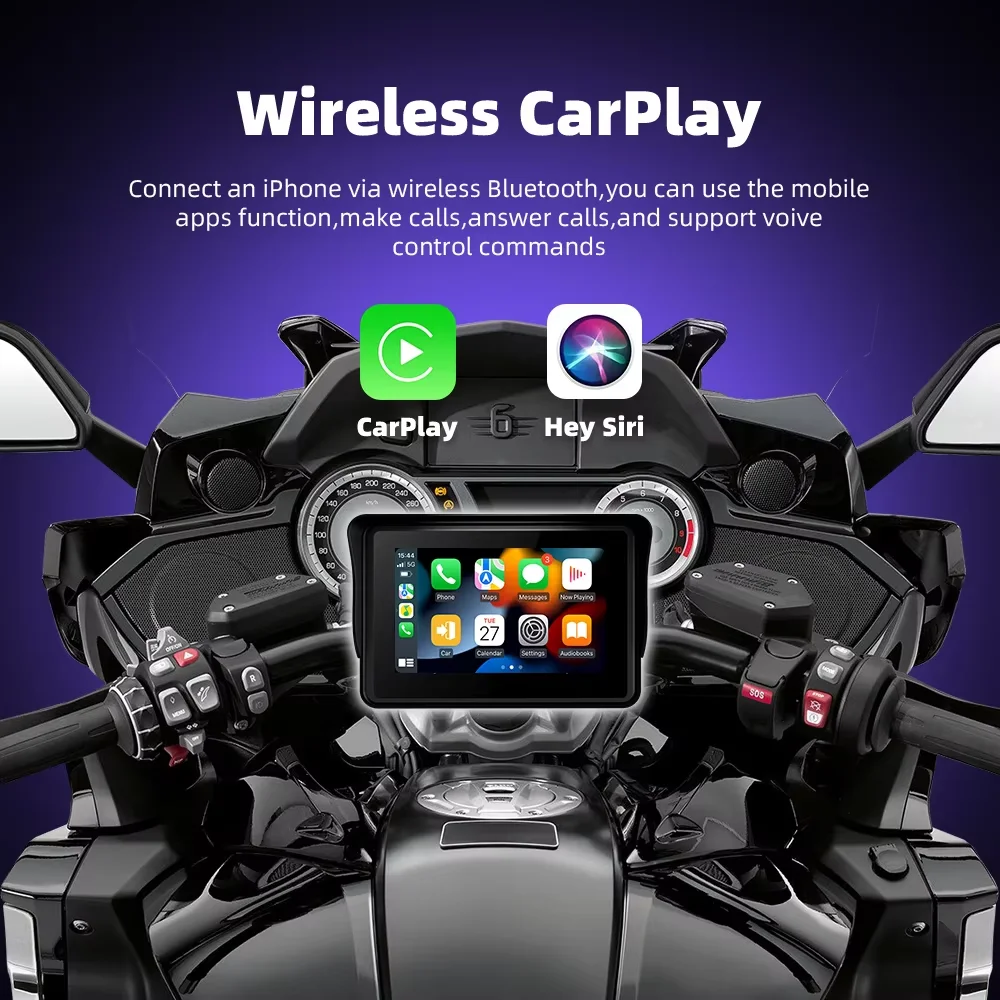 SMART Portable 5 Inch Motorcycle Navigation Screen Removable Wireless CarPlay & Android Auto Mirror Display for Motorbikes DVR