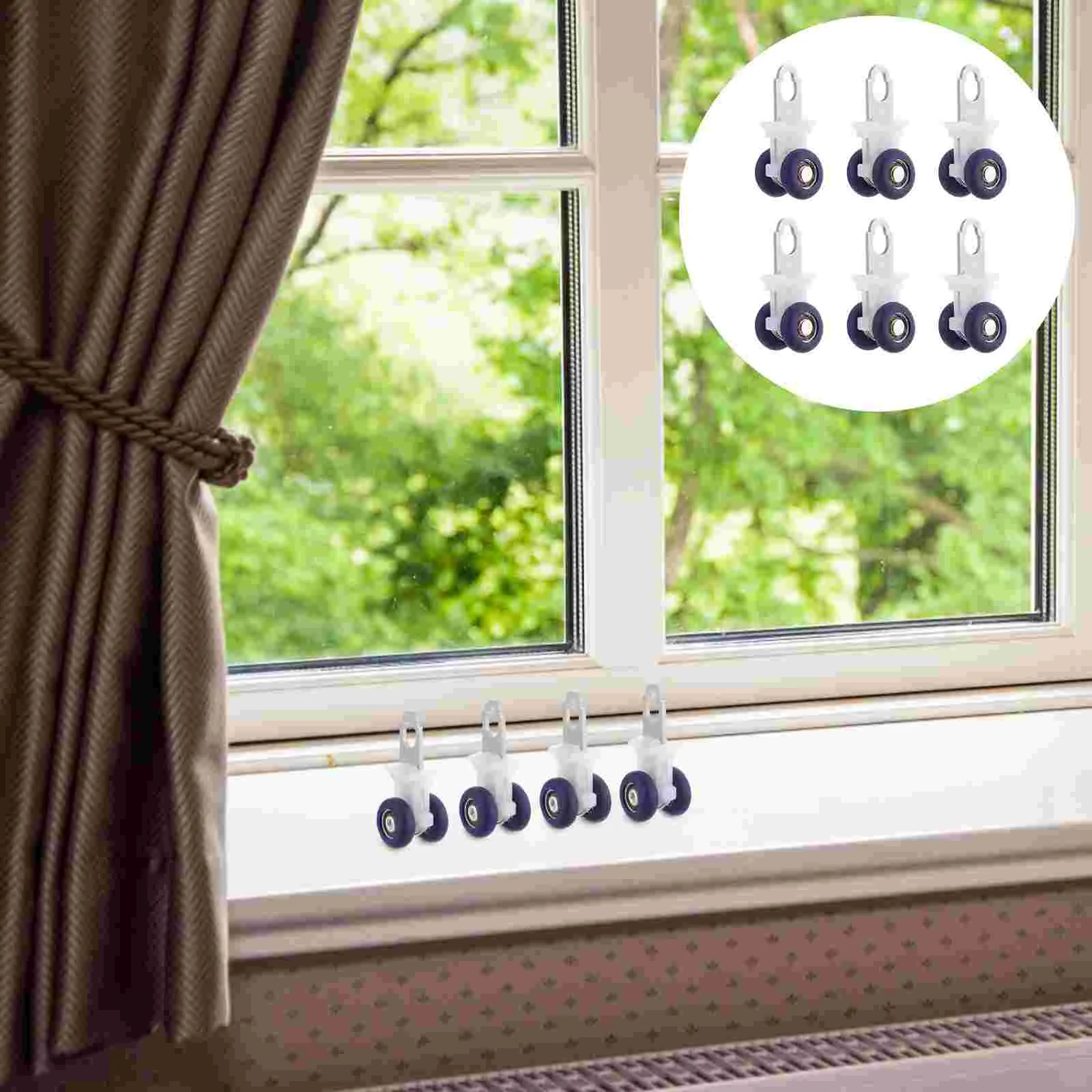 

6 Pcs Track Pulley Black Out Curtains Runner Guide Rollers Stainless Steel Wheel Drapery