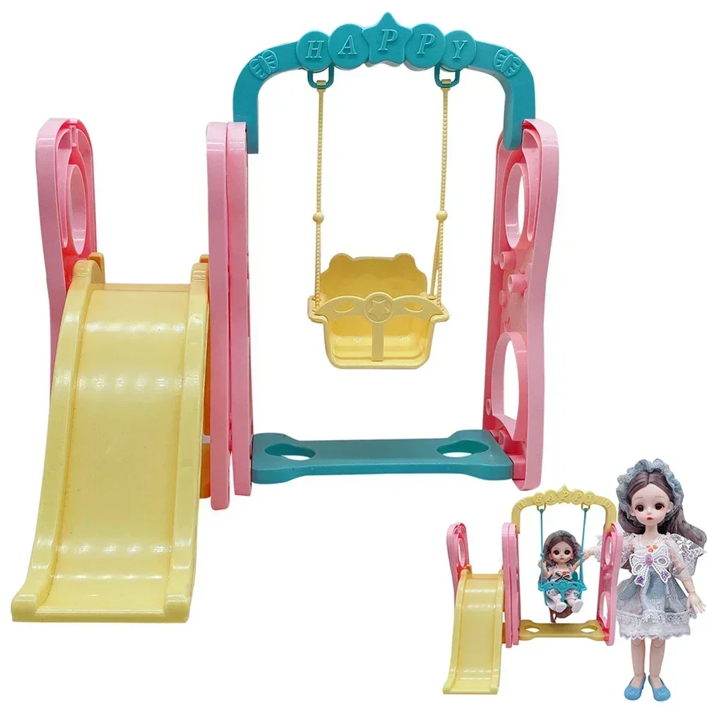 Play House Doll Swing Macaron Color Swing &Slippery Slide Set for Baby Doll Kids Pretend Play Toys Girls Gifts Accessories