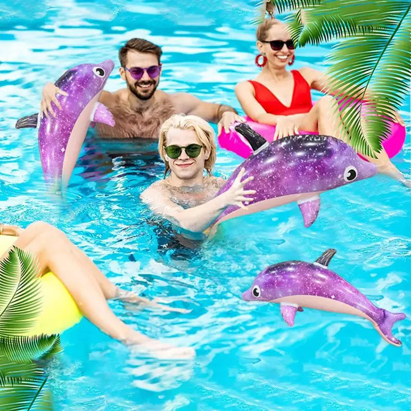 

Dolphin Float Starry Cute Dolphin Floatie Inflatable Animals For Pool Thickened Inflatable Sea Animals Photo Props Aquatic